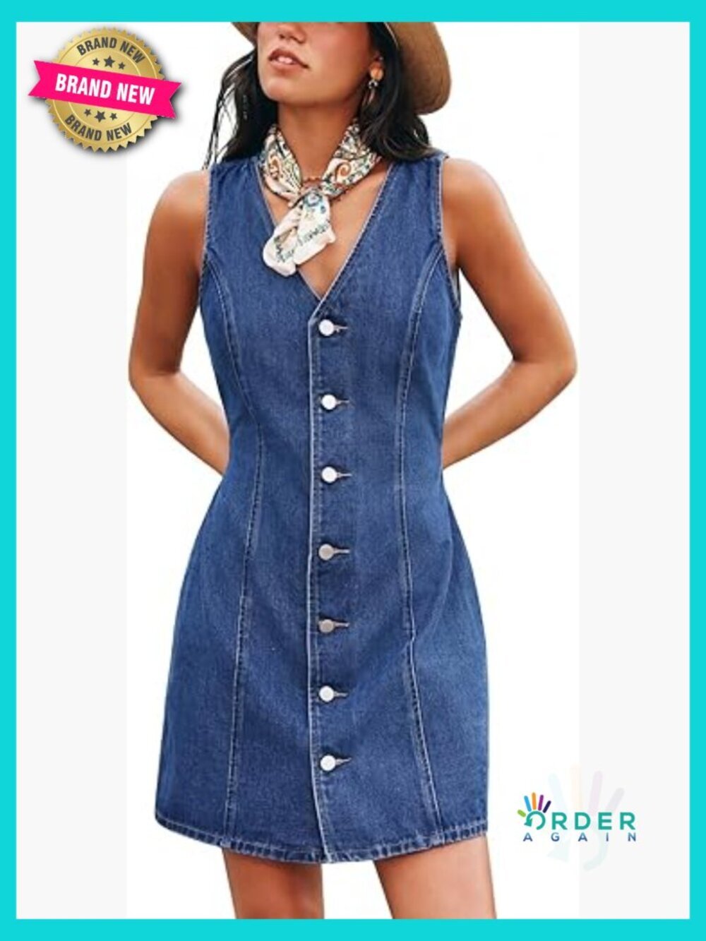 Mini Denim Dress Sleeveless V Neck Button Down Fitted Jean Dress Tie Back